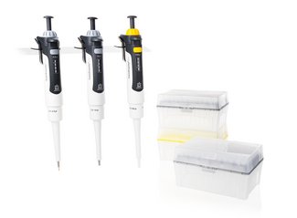 Transferpette® pro, Pipette sets, adjustable, Starter-Kit Micro: D-2,5 (0,1-2,5µl), D-10 (0,5-10 µl), D-100 (10-100 µl), 3 x TipBox pipette tips, 3 x shelf/rack mount, DE-M